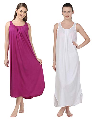 BLAZON Women's Cotton Nighty Slip - Set of 2 (Vivid Violet & White)