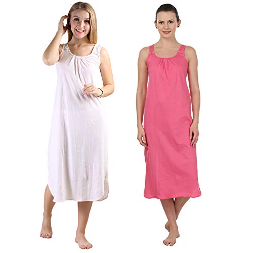 BLAZON Women's Cotton Hosiery Solid Maxi Nighty Slip (Pack of 2) Available Sizes: S, M, L, XL, 2XL, 3XL, 4XL, 5XL - Strawberry Frost, Dark Pink