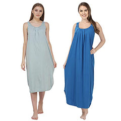 BLAZON Women's Cotton Hosiery Solid Maxi Nighty Slip (Pack of 2) Available Sizes: S, M, L, XL, 2XL, 3XL, 4XL, 5XL - Wisp Grey, Vivid Violet