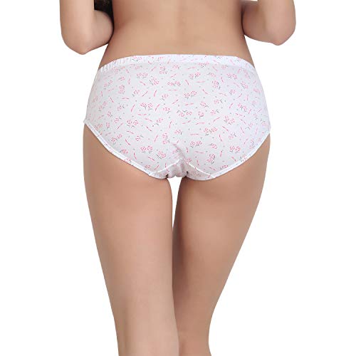 BLAZON Women's Mid Rise Hipster Soft Skin (Inner-Elastic) Panty | Printed | Combo Pack of 3 | White Base | Available Sizes: S, M, L, XL, 2XL, 3XL, 4XL, 5XL - ROSEIRA White