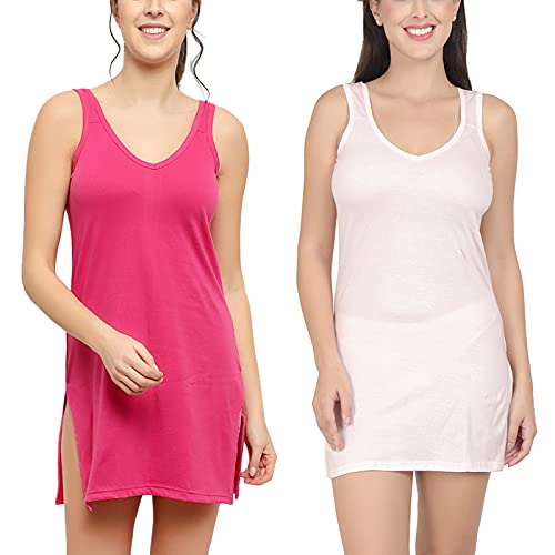 BLAZON Women's Cotton Hosiery Selfie Midi Slip Combo Pack of 2 (Available Sizes: XS, S, M, L, XL, 2XL, 3XL, 4XL, 5XL) - Dark Pink, Baby Pink