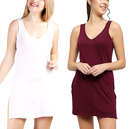 BLAZON Women's Cotton Hosiery Selfie Midi Slip Combo Pack of 2 (Available Sizes: XS, S, M, L, XL, 2XL, 3XL, 4XL, 5XL) - Tamarind, Strawberry Frost