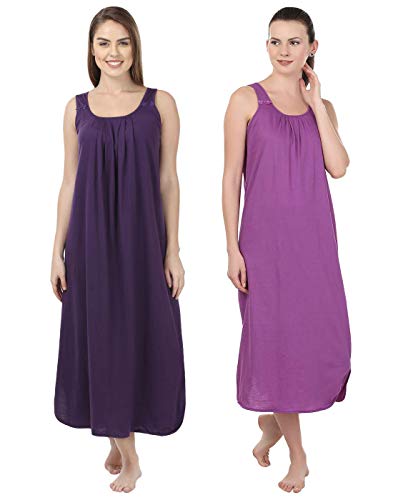 BLAZON Women's Cotton Hosiery Solid Maxi Nighty Slip (Pack of 2) Available Sizes: S, M, L, XL, 2XL, 3XL, 4XL, 5XL - Blueviolet, Purple