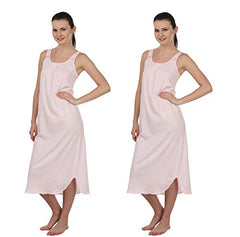 BLAZON Women's Cotton Hosiery Solid Maxi Nighty Slip (Pack of 2) Available Sizes: S, M, L, XL, 2XL, 3XL, 4XL, 5XL - Baby Pink