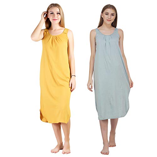 BLAZON Women's Cotton Hosiery Solid Maxi Nighty Slip (Pack of 2) Available Sizes: S, M, L, XL, 2XL, 3XL, 4XL, 5XL - Whiskey, Wisp Grey