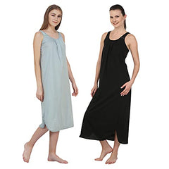 BLAZON Women's Cotton Hosiery Solid Maxi Nighty Slip (Pack of 2) Available Sizes: S, M, L, XL, 2XL, 3XL, 4XL, 5XL - Wisp Grey, Black