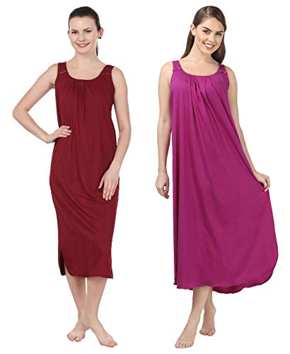 BLAZON Women's Cotton Nighty Slip - Set of 2 (Maroon & Vivid Violet)