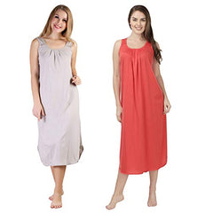 BLAZON Women's Cotton Hosiery Solid Maxi Nighty Slip (Pack of 2) Available Sizes: S, M, L, XL, 2XL, 3XL, 4XL, 5XL - Almond Frost, Old Rose