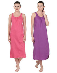 BLAZON Women's Cotton Nighty Slip - Set of 2 (Dark Pink & Purple)