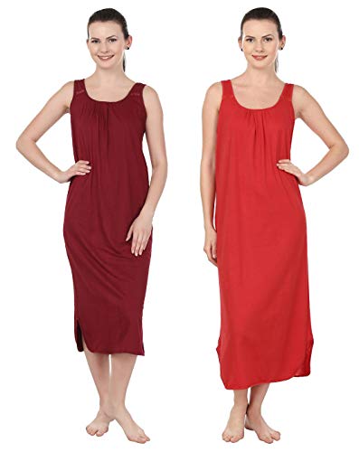 BLAZON Women's Cotton Nighty Slip - Set of 2 (Maroon & Red)