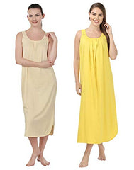 BLAZON Women's Cotton Nighty Slip - Set of 2 (Skin & Yellow)