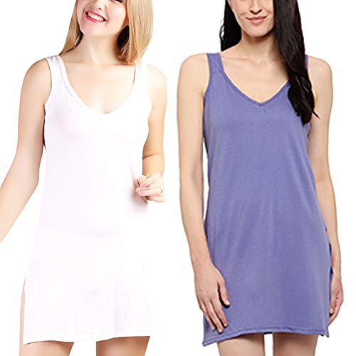 BLAZON Women's Cotton Hosiery Selfie Midi Slip Combo Pack of 2 (Available Sizes: XS, S, M, L, XL, 2XL, 3XL, 4XL, 5XL) - Lavender, Strawberry Frost