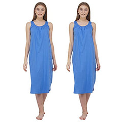 BLAZON Women's Cotton Hosiery Solid Maxi Nighty Slip (Pack of 2) Available Sizes: S, M, L, XL, 2XL, 3XL, 4XL, 5XL - Azure Blue