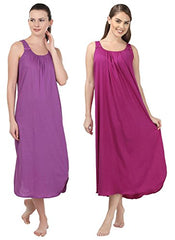 BLAZON Women's Cotton Nighty Slip - Set of 2 (Purple & Vivid Violet)