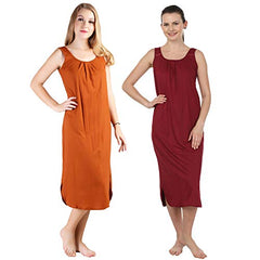 BLAZON Women's Cotton Hosiery Solid Maxi Nighty Slip (Pack of 2) Available Sizes: S, M, L, XL, 2XL, 3XL, 4XL, 5XL - Brandy, Maroon