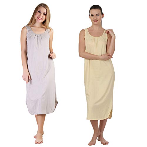 BLAZON Women's Cotton Hosiery Solid Maxi Nighty Slip (Pack of 2) Available Sizes: S, M, L, XL, 2XL, 3XL, 4XL, 5XL - Almond Frost, Skin