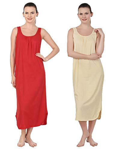 BLAZON Women's Cotton Nighty Slip - Set of 2 (Skin & Red)