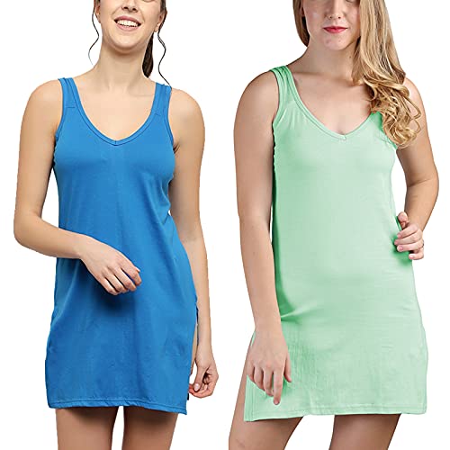 BLAZON Women's Cotton Hosiery Selfie Midi Slip Combo Pack of 2 (Available Sizes: XS, S, M, L, XL, 2XL, 3XL, 4XL, 5XL) - Royal Blue, Pista