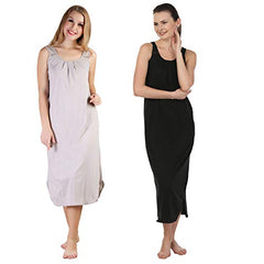 BLAZON Women's Cotton Hosiery Solid Maxi Nighty Slip (Pack of 2) Available Sizes: S, M, L, XL, 2XL, 3XL, 4XL, 5XL - Almond Frost, Black