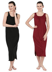 BLAZON Women's Cotton Nighty Slip - Set of 2 (Black & Maroon)