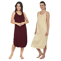 BLAZON Women's Cotton Hosiery Solid Maxi Nighty Slip (Pack of 2) Available Sizes: S, M, L, XL, 2XL, 3XL, 4XL, 5XL - Tamarind, Skin