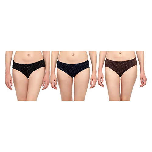 BLAZON Women's Hipster Printed Panty Pack of 3 (Navy Blue, Black, Brown)