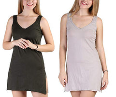 BLAZON Women's Cotton Hosiery Selfie Midi Slip Combo Pack of 2 (Available Sizes: XS, S, M, L, XL, 2XL, 3XL, 4XL, 5XL) - Martini Olive, Almond Frost
