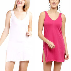 BLAZON Women's Cotton Hosiery Selfie Midi Slip Combo Pack of 2 (Available Sizes: XS, S, M, L, XL, 2XL, 3XL, 4XL, 5XL) - Dark Pink, Strawberry Frost