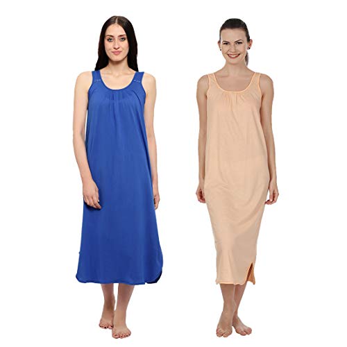 BLAZON Women's Cotton Hosiery Solid Maxi Nighty Slip (Pack of 2) Available Sizes: S, M, L, XL, 2XL, 3XL, 4XL, 5XL - Sapphire Blue, Peach