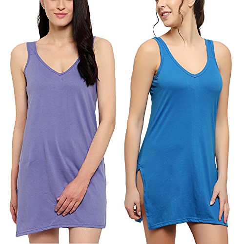 BLAZON Women's Cotton Hosiery Selfie Midi Slip Combo Pack of 2 (Available Sizes: XS, S, M, L, XL, 2XL, 3XL, 4XL, 5XL) - Lavender, Royal Blue