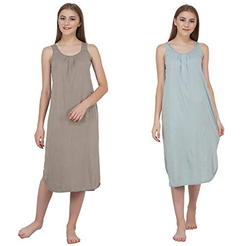 BLAZON Women's Cotton Hosiery Solid Maxi Nighty Slip (Pack of 2) Available Sizes: S, M, L, XL, 2XL, 3XL, 4XL, 5XL - Smoky Grey, Wisp Grey