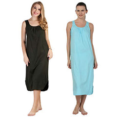 BLAZON Women's Cotton Hosiery Solid Maxi Nighty Slip (Pack of 2) Available Sizes: S, M, L, XL, 2XL, 3XL, 4XL, 5XL - Martini Olive, Turquoise