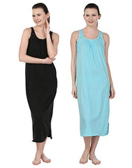 BLAZON Women's Cotton Nighty Slip - Set of 2 (Black & Turquoise)