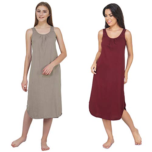 BLAZON Women's Cotton Hosiery Solid Maxi Nighty Slip (Pack of 2) Available Sizes: S, M, L, XL, 2XL, 3XL, 4XL, 5XL - Smoky Grey, Tamarind