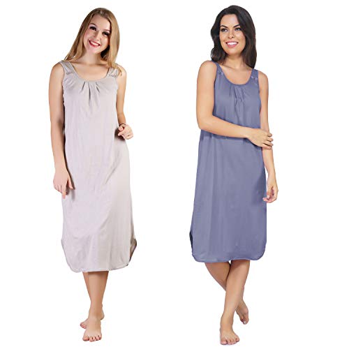 BLAZON Women's Cotton Hosiery Solid Maxi Nighty Slip (Pack of 2) Available Sizes: S, M, L, XL, 2XL, 3XL, 4XL, 5XL - Almond Frost, Lavender