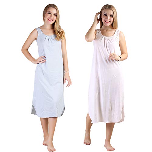 BLAZON Women's Cotton Hosiery Solid Maxi Nighty Slip (Pack of 2) Available Sizes: S, M, L, XL, 2XL, 3XL, 4XL, 5XL - Blueberry Frost, Strawberry Frost