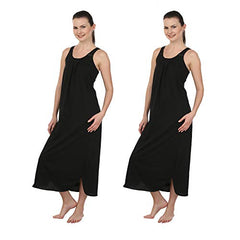 BLAZON Women's Cotton Hosiery Solid Maxi Nighty Slip (Pack of 2) Available Sizes: S, M, L, XL, 2XL, 3XL, 4XL, 5XL - Black