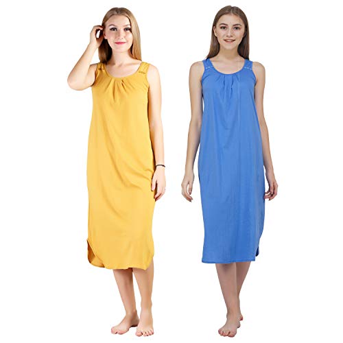 BLAZON Women's Cotton Hosiery Solid Maxi Nighty Slip (Pack of 2) Available Sizes: S, M, L, XL, 2XL, 3XL, 4XL, 5XL - Whiskey, Azure Blue