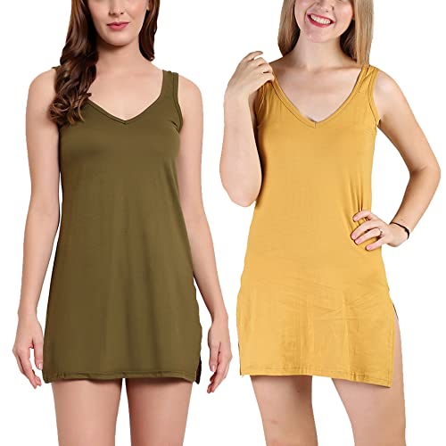 BLAZON Women's Cotton Hosiery Selfie Midi Slip Combo Pack of 2 (Available Sizes: XS, S, M, L, XL, 2XL, 3XL, 4XL, 5XL) - Field, Whiskey