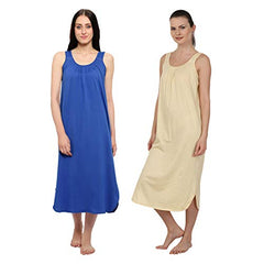 BLAZON Women's Cotton Hosiery Solid Maxi Nighty Slip (Pack of 2) Available Sizes: S, M, L, XL, 2XL, 3XL, 4XL, 5XL - Sapphire Blue, Skin