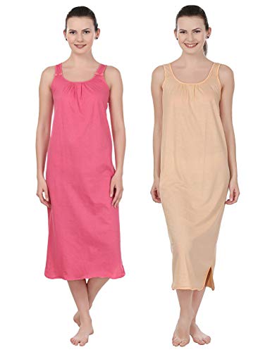 BLAZON Women's Cotton Nighty Slip - Set of 2 (Dark Pink & Peach)