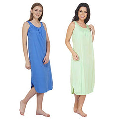 BLAZON Women's Cotton Hosiery Solid Maxi Nighty Slip (Pack of 2) Available Sizes: S, M, L, XL, 2XL, 3XL, 4XL, 5XL - Azure Blue, Skin
