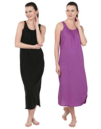 BLAZON Women's Cotton Nighty Slip - Set of 2 (Black & Purple)