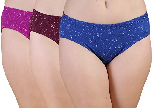 BLAZON Women's Mid Rise Hipster Soft Skin (Inner-Elastic) Panty | Floral Print | 115cm-120cm | Combo Pack of 3 | Dark Base - Royal Blue, Tamarind, Vivid Violet