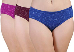 BLAZON Women's Mid Rise Hipster Soft Skin (Inner-Elastic) Panty | Floral Print | 115cm-120cm | Combo Pack of 3 | Dark Base - Royal Blue, Tamarind, Vivid Violet