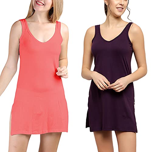 BLAZON Women's Cotton Hosiery Selfie Midi Slip Combo Pack of 2 (Available Sizes: XS, S, M, L, XL, 2XL, 3XL, 4XL, 5XL) - Blueviolet, Old Rose