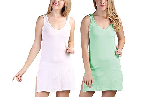 BLAZON Women's Cotton Hosiery Selfie Midi Slip Combo Pack of 2 (Available Sizes: XS, S, M, L, XL, 2XL, 3XL, 4XL, 5XL) - Strawberry Frost, Pista