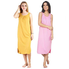 BLAZON Women's Cotton Hosiery Solid Maxi Nighty Slip (Pack of 2) Available Sizes: S, M, L, XL, 2XL, 3XL, 4XL, 5XL - Whiskey, Pink