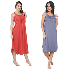 BLAZON Women's Cotton Hosiery Solid Maxi Nighty Slip (Pack of 2) Available Sizes: S, M, L, XL, 2XL, 3XL, 4XL, 5XL - Lavender, Old Rose