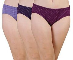 BLAZON Women's Mid Rise Hipster Soft Skin (Inner-Elastic) Panty | Polka Dot Print | Combo Pack of 3 | Dark Base | Available Sizes: S, M, L, XL, 2XL, 3XL, 4XL, 5XL